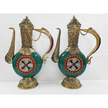 Brass kettles with turquoise work per pcs